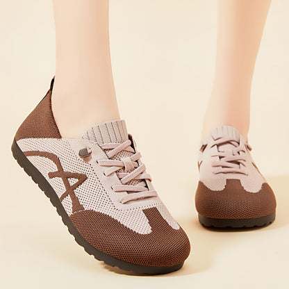 Women's Lightweight Breathable Slip-On Sneakers - Casual Low-Top Shoes with Knit Fabric Upper & Durable PVC Sole, Comfortable for Indoor Outdoor Spring Wear, Brown & Black, Ladies Sneakers