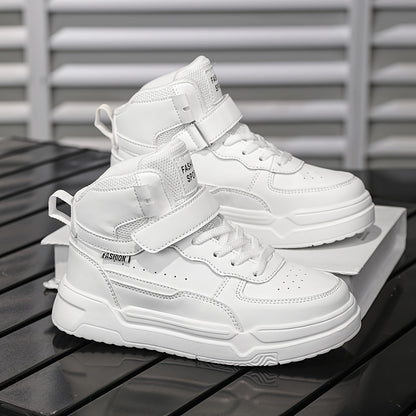Boys & Girls Mid-Top Sneakers with Closure - Lightweight PU & EVA Cushioned Sole, All-Season Comfort for School, Play & Casual Wear - White