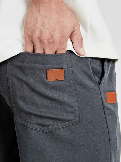 Men's Solid Color Drawstring Cargo Pants - Casual, Loose Fit with Multiple Pockets, Machine Washable