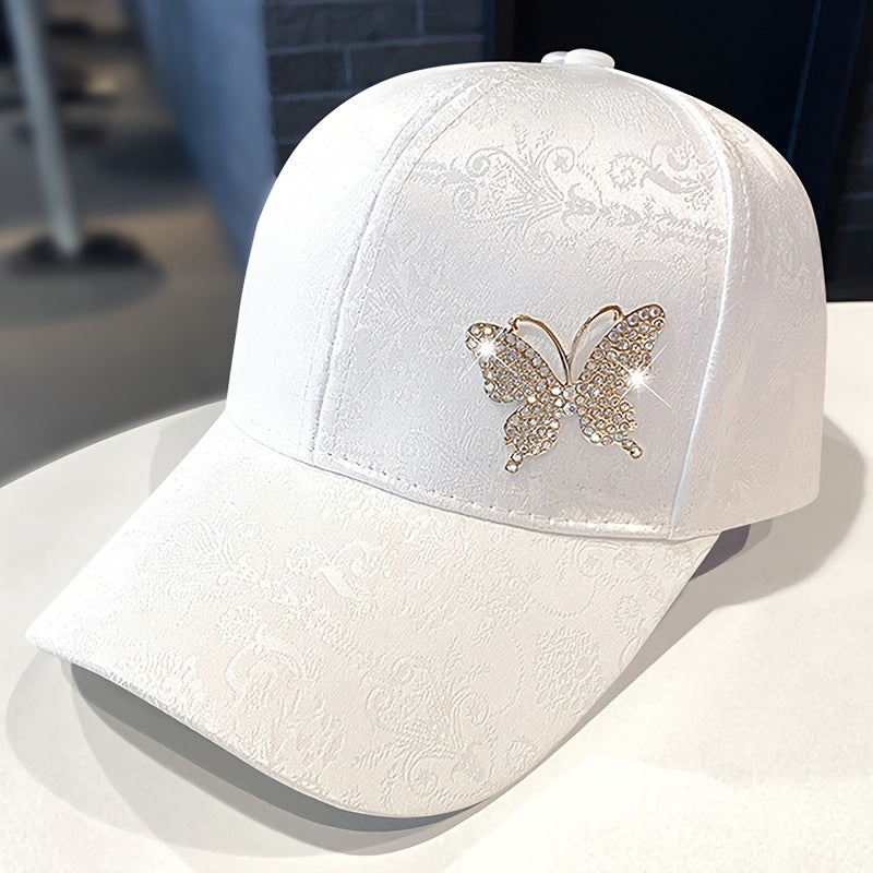 Stylish Rhinestone Butterfly Baseball Cap for Women - Lightweight, Adjustable, and Versatile Sun Hat with Lace Print Design, Perfect for Spring, Summer, and Fall, Casual Headwear | Butterfly Embellishment | Lightweight Hat