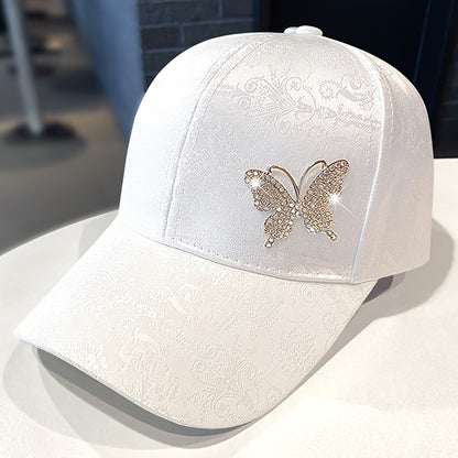 Stylish Rhinestone Butterfly Baseball Cap for Women - Lightweight, Adjustable, and Versatile Sun Hat with Lace Print Design, Perfect for Spring, Summer, and Fall, Casual Headwear | Butterfly Embellishment | Lightweight Hat