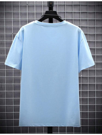 1pc Men's Light Blue Solid Color V-Neck Casual T-Shirt - Breathable Regular Fit Short Sleeve Tee for Spring Summer, Gym, Office & Casual Attire