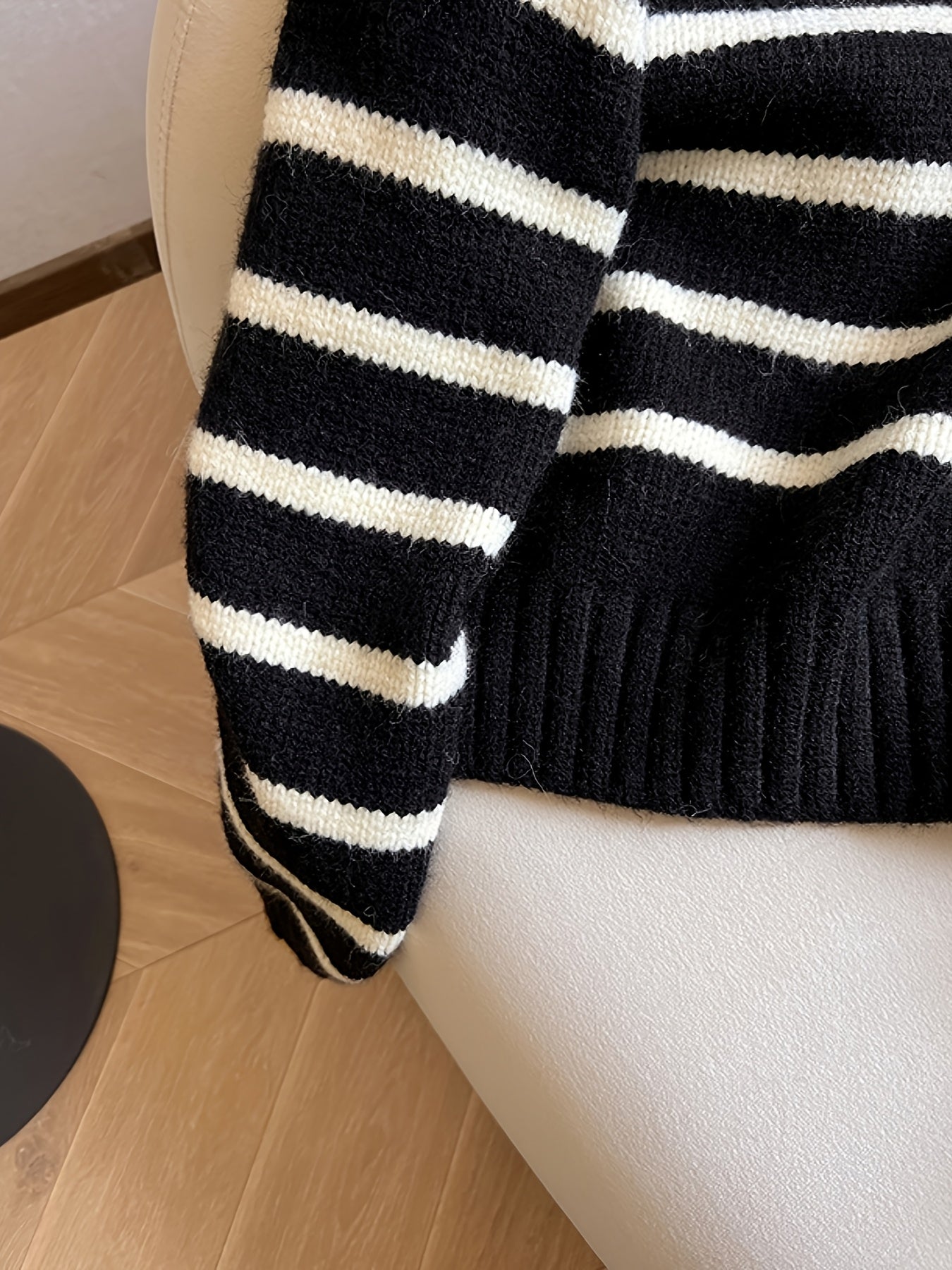 Striped Color Block Collared Sweater for Women Autumn Winter New Arrival Thick Half Zip Loose Soft Knit Top