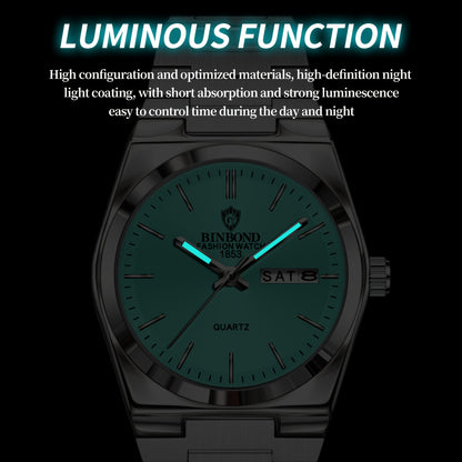 BINBOND Women's Elegant Quartz Watch, Stainless Steel Band, Aqua Green Dial, Date Display, IP67 Rated, Zinc Alloy Case, Perfect for Business or Casual Wear, Casual Wristwatch | Luxury Fashion Accessory | Sophisticated Aesthet