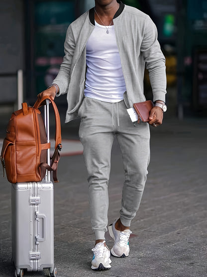 Spring and Autumn Men's Casual Sport Solid Color Suit