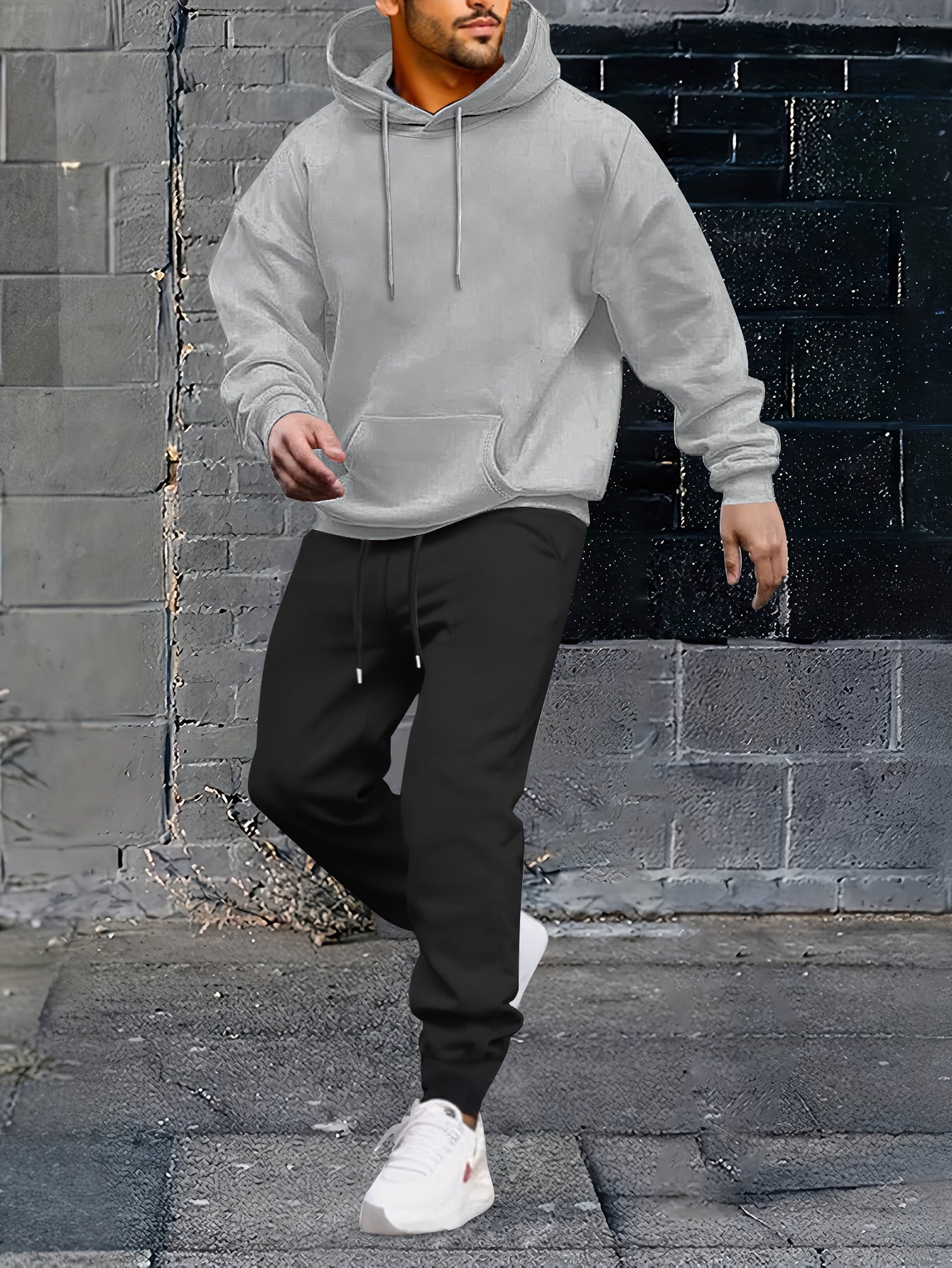 2pcs, Men's Solid Color Hoodie And Joggers Set For Spring And Fall