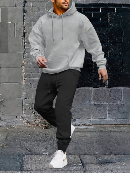 2pcs, Men's Solid Color Hoodie And Joggers Set For Spring And Fall