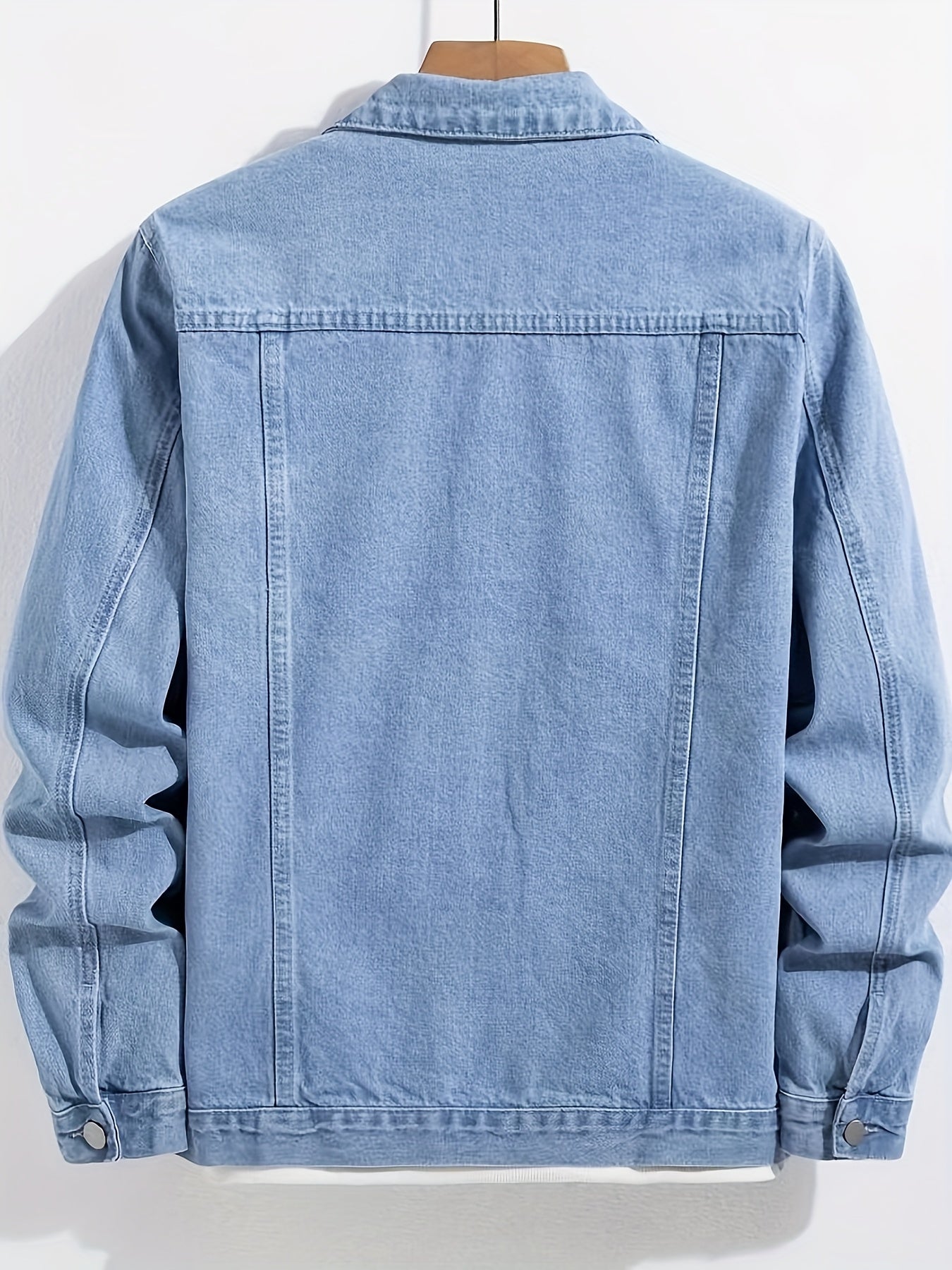 1pc Men'S Casual Slim-Fit Cotton Denim Jacket, Solid Color Lapel Collar with Pockets, Woven Non-Stretch Fabric, 80% Cotton 20% Polyester