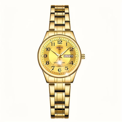 DEBLVE Women'S Watch - Glowing Face, Steel Strap, Week Calendar Display, Perfect Present for Birthdays, Celebrations, And Anniversaries