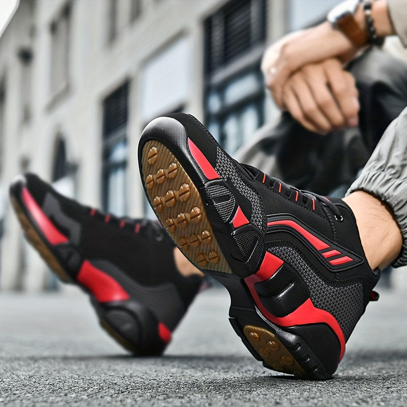 Men's Casual Sporty Sneakers - High Quality PU Upper, Non-Slip Rubber Sole with Cushioned Comfort & Inner Arch Support, Low-Top Lace-Up Design for All-Day Wear (Black/White) - Spring/Fall/Winter Seasonal Versatility, Comforta