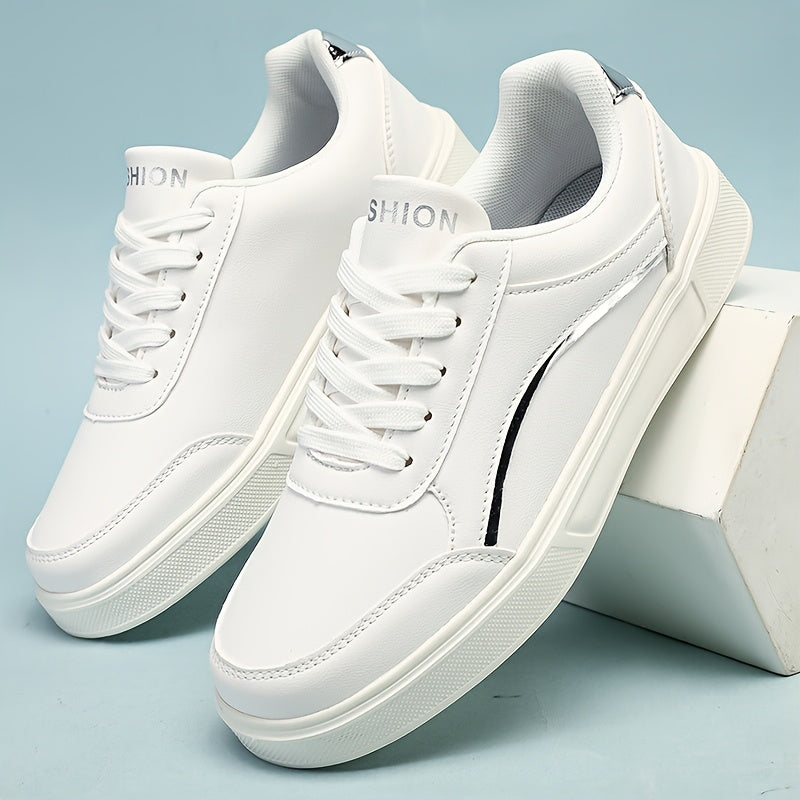Youngsters' Fashion Sneakers - White PU Upper with Golden Accents, Comfortable & Lightweight Casual Running Shoes for Boys and Girls, All-Season Wear, Low-Top Lace-Up Design, Outdoor Youngsters's Footwear | Fabric Lined Inter