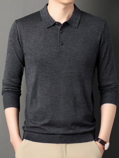 Men's 6% Wool Blend Thermal Long Sleeve Sweater Shirt - Anti-Pilling Casual Button-Up Collar Top for Layering, Soft Warm Pullover for Spring Fall Winter Outdoor & Casual Attire, Antipilling Fabric