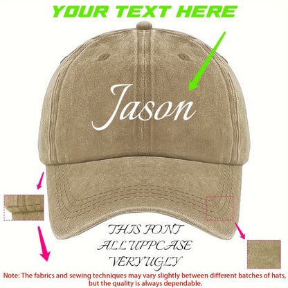 Customizable Vintage Washed Baseball Cap with Personalized Text, Adjustable Fit, Lightweight Polyester - Ideal for Events, Class Gatherings & Parties, Baseball Cap