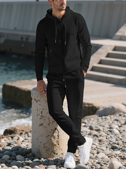 New Style Autumn Men's 2pcs Set, Casual Hooded Long Sleeve Zip-Up Sweatshirt and Drawstring Jogger Pants with Pockets, All-Season Outfit for Men
