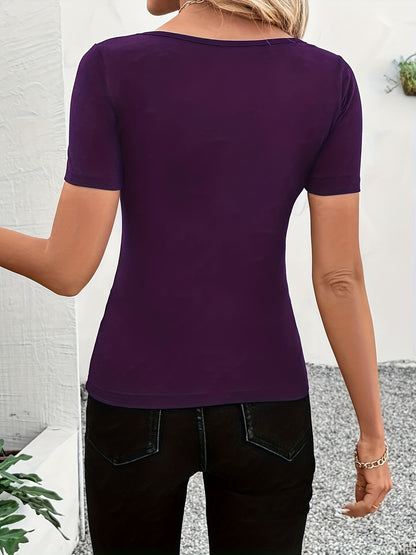 Women's Sexy Deep V-Neck T-Shirt - Elegant party & Formal Tops, Non-Stretchy Blouse, Machine Washable Women's Shirt for Evening Events & Everyday Outfits, Ladies T Shirts, Summer Fashion, Fitted Blouse, Breathable Material, S