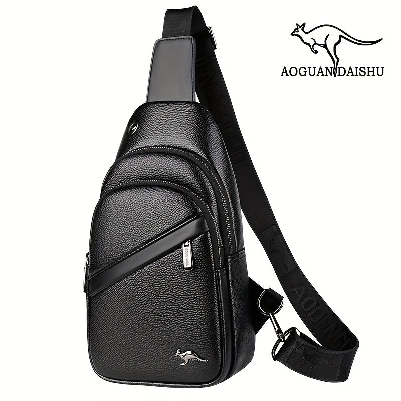 MOEPEQDAISHU Men's Synthetic Leather Crossbody Bag - Adjustable Strap, Multiple Compartments, Casual Style, Black, Perfect for Daily Commute, Casual Crossbody Bag | Modern Men's Bag | Textured Finish, Purse Crossbody