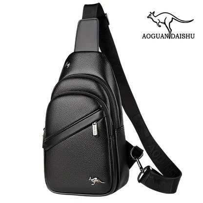 MOEPEQDAISHU Men's Synthetic Leather Crossbody Bag - Adjustable Strap, Multiple Compartments, Casual Style, Black, Perfect for Daily Commute, Casual Crossbody Bag | Modern Men's Bag | Textured Finish, Purse Crossbody
