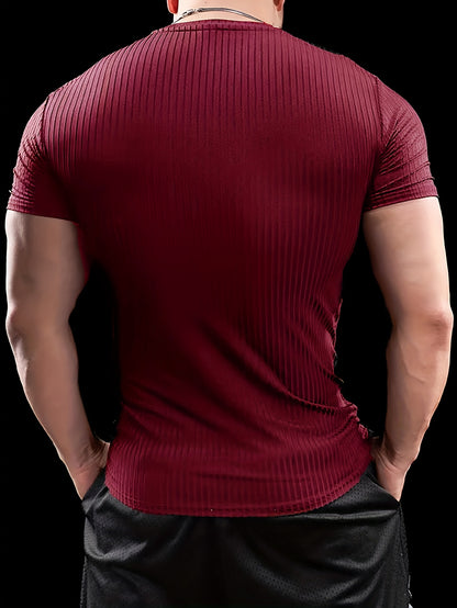 Men's Stretch Fit Short Sleeve T-Shirt - Breathable, Comfortable Polyester Blend, Solid Blue, Crew Neck, Casual & Sporty Style for Spring/Summer