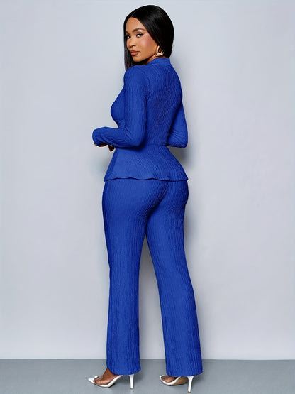 Elegant Women'S V-Neck Long Sleeve Top and Wide Leg Pants Two-Piece Set, Asymmetrical Hem Two-Piece Outfit for Casual Daily Wear, Winter Women'S Clothing