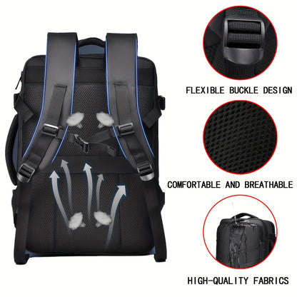 1pc HUABUPS Expandable Travel Backpack with USB Charging Port, 39.62 cm Laptop Backpack for Men & Women, High Quality Business Commuter Backpack with Multiple Compartments, Dilation Design & Padded Straps - Ideal Gift for Chr