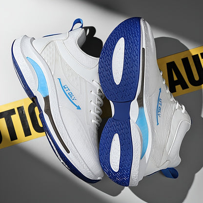 Men'S High-Top Lace-Up Athletic Sneakers - Breathable Fabric, PVC Sole, EVA Insole, Stylish Blue & White Design for Casual and Outdoor Activities, Everyday Sneakers | Sporty Casual Shoes | Durable PVC Sole