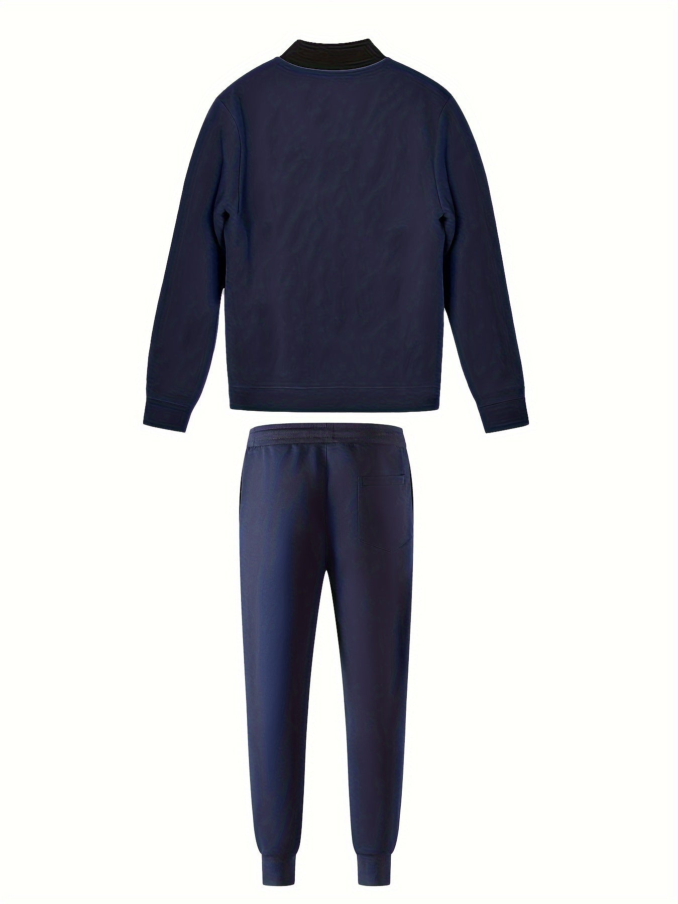 Men's Casual Polyester Sports Suit, Solid Color, Non-Stretch Fabric, Regular Fit, Baseball Collar Jacket and Sweatpants, Suitable for Spring/Autumn - Braided Eyelash Set