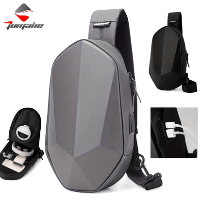 JUMAHE Men's USB Charging Crossbody Bag with Dual Power Ports, Hexagonal Geometric Design Street Style Shoulder Bag - Premium Durable Fabric, Adjustable Strap & Zipper Closure for Daily Commute (Black/Grey), Bags for Travel,