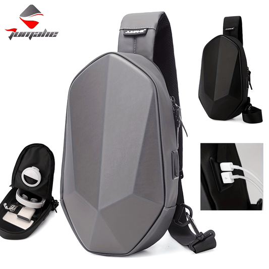 JUMAHE Men's USB Charging Crossbody Bag with Dual Power Ports, Hexagonal Geometric Design Street Style Shoulder Bag - Premium Durable Fabric, Adjustable Strap & Zipper Closure for Daily Commute (Black/Grey), Bags for Travel,