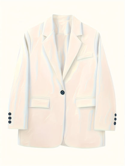 Women'S Chic Casual Blazer - Polyester, Solid Color, Long Sleeve, Button Front with Pockets, Loose Fit, Spring/Fall Jacket, Casual Wear Jacket|Minimalist Jacket|Single lapel Jacke
