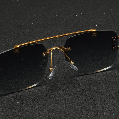 One Pair of Men's Metal Square Frameless Double Bar Vintage High-Quality Exquisite Lightweight Fashion Glasses Suitable for Daily Wear