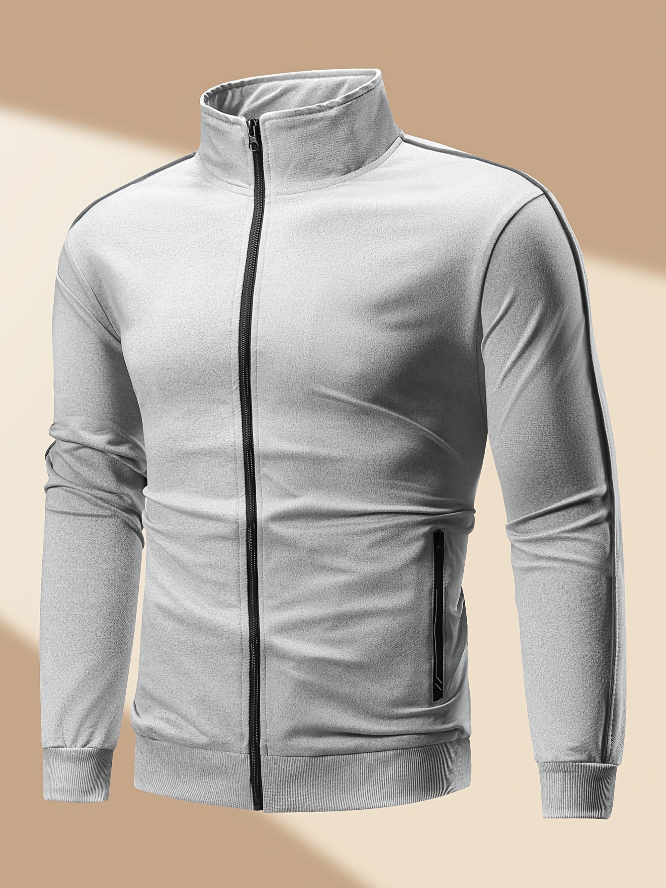 Men's Casual Sportswear Set: Spring/Autumn Stand Collar Jacket, Drawstring Elastic Waist Pants Two-Piece Set with Fashion Print, Men's Top and Bottom Outfit for Running Loungewear, Zipper Pocket Design