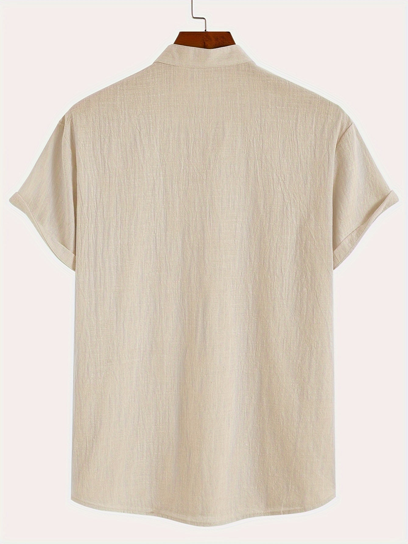 Men'S Classic Solid Color Pure Cotton And Bamboo Textured Breathable Fabric V-Neck Half-Button Design Suitable for Daily Casual Wear, Simple And Versatile, Stylish for Vacations, Hawaiian Style Light Blue Short-Sleeve Shirt.