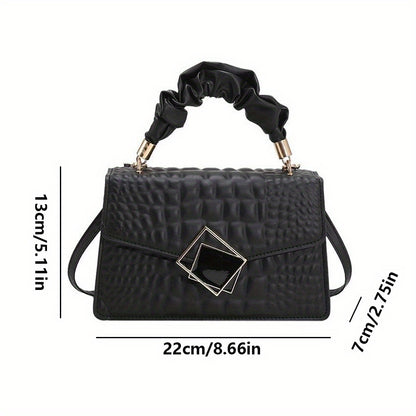 Fashion Embossed Crossbody Bag with Pleated Handle - Women'S Solid Color Stylish Shoulder Bag, Plain Crossbody Bag with Pleated Handle, Small Square Bag in Stone Pattern.