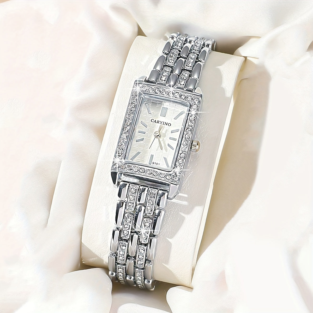 Elegant Cartier-Inspired Zinc Alloy Bracelet Watch with Sparkling Rhinestones - Rectangular Face, Quartz Movement, Non, Perfect for Daily Wear, Parties, Birthdays, and Festive Gifts, Festive Accessory | Elegant Bracelet | Qua