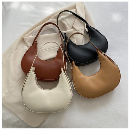 1pc Trendy Crescent Moon Shoulder Bag for Women - Large Capacity, Casual Underarm Purse in Black/Brown/White/Beige, with Polyester Lining, Zip Closure, Perfect for Commuting & Everyday Use, Crossbody Purse, Minimalist Handbag
