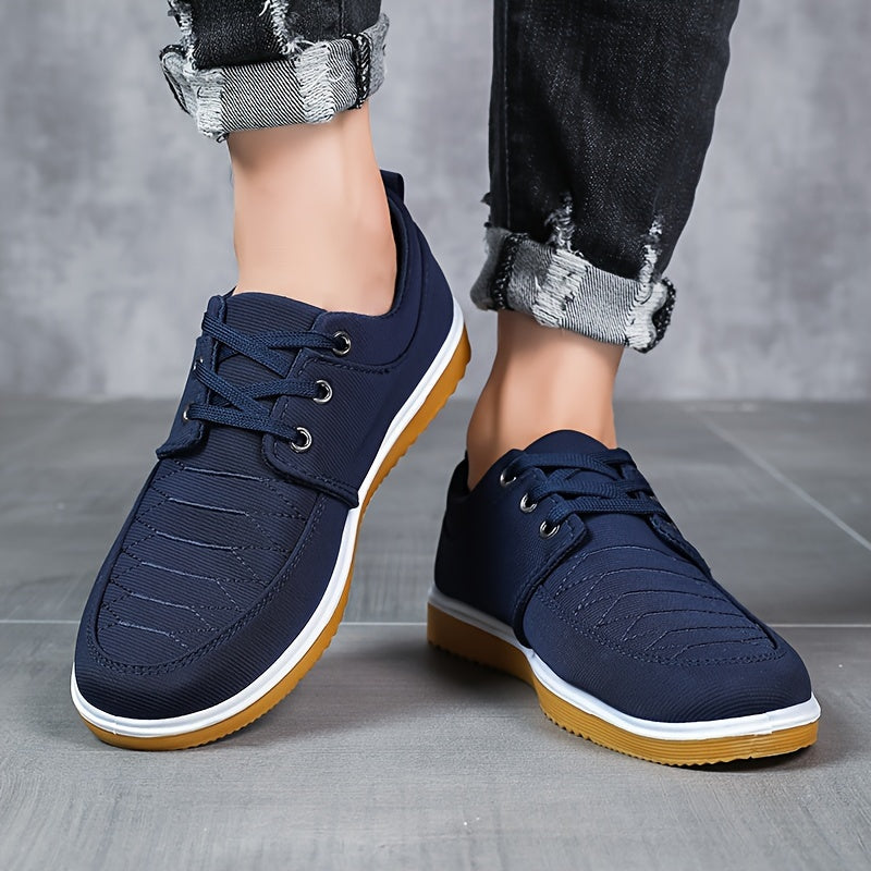 Men's Solid Color Classic Canvas Shoes, Comfy Non Slip Casual Business Style Lace Up Walking Shoes For Men's Outdoor Activities