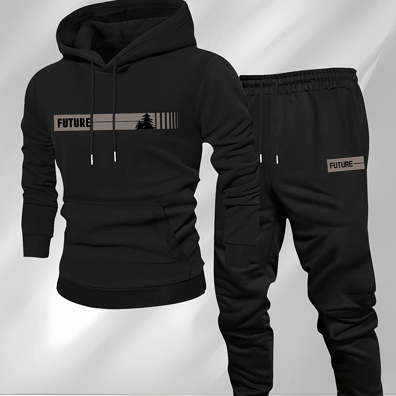 New Autumn and Winter Men's Fleece-Lined Hooded Sweatshirt Set with Print, Long-Sleeve Hoodie and Drawstring Pants for Couples