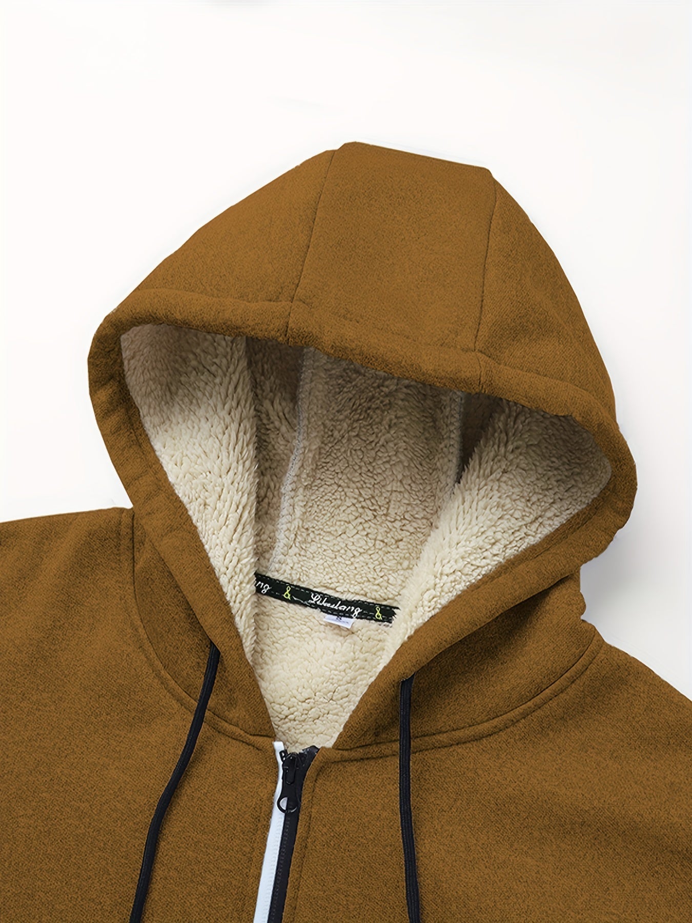 1pc Men'S Casual Style Hooded Jacket, Thick Fleece Lined, Warm Autumn/Winter Fashion, Solid Color, Polyester Knit with Pockets, Regular Fit
