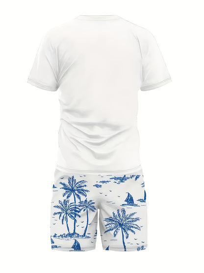 2025 New Men's Casual T-Shirt and Shorts, Regular Print, Fashion Sportswear, Summer Cool 3D Printed Breathable Outdoor Leisure Short Sleeve Set