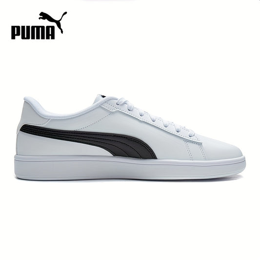 PUMA Unisex Low-Top Casual Sneakers - White & Black Contrast Design, Breathable PU Upper & Rubber Sole, Lace-Up Comfort Shoes for Men & Women, Sleek Sporty Design, Fabric Interior Lining, Durable Rubber Sole