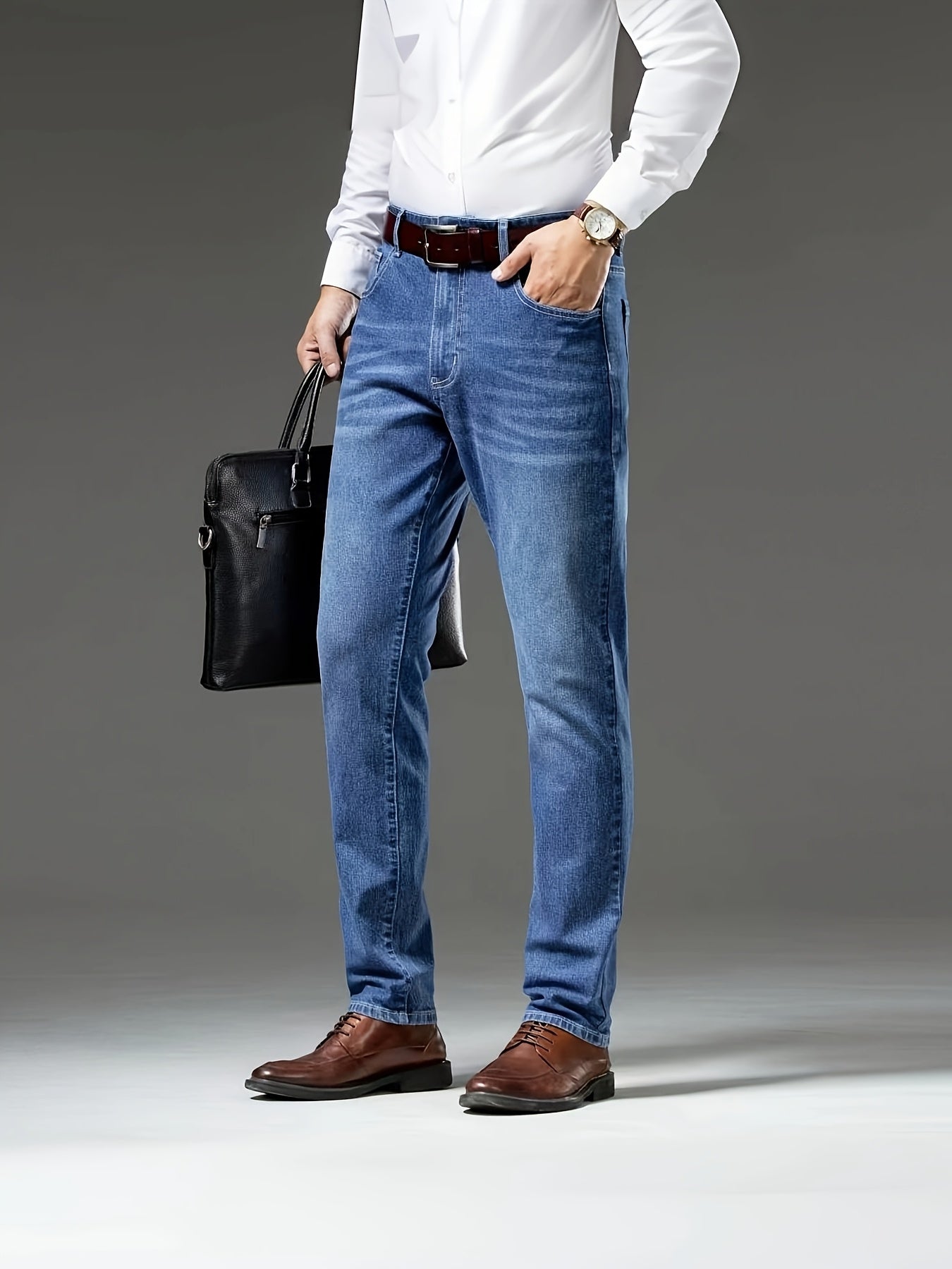 New Autumn Lightweight Business Casual Men'S Jeans, Stylish Slim-Fit Long Pants with Elastic Fabric.