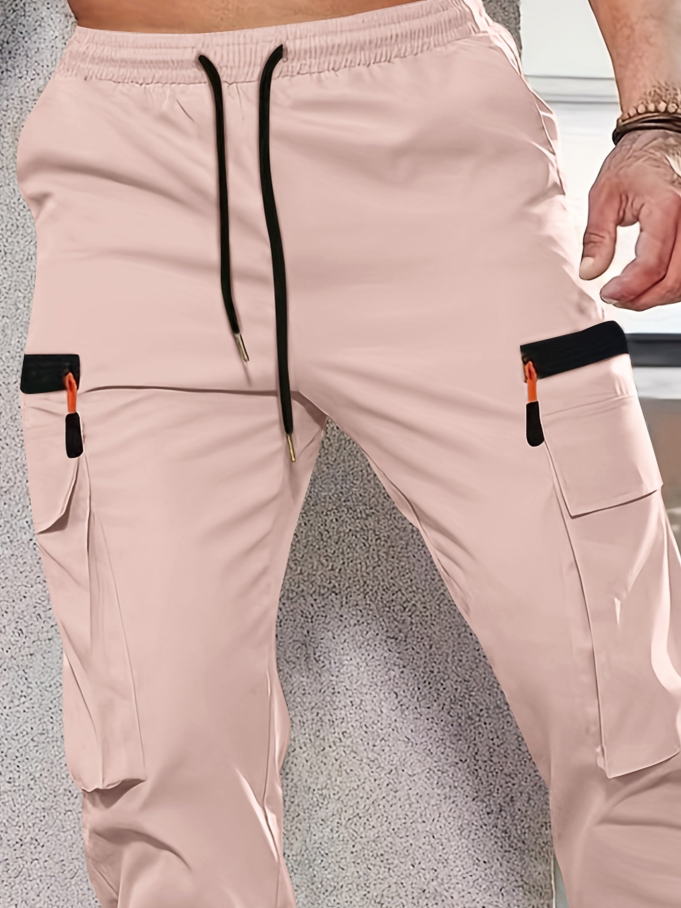 1pc Men'S Fashion Casual Cargo Pants, Solid Color Polyester Non-Stretch Fabric, All-Season Regular Fit with Multiple Pockets, Woven Straight-Leg Trousers for Sports and Leisure