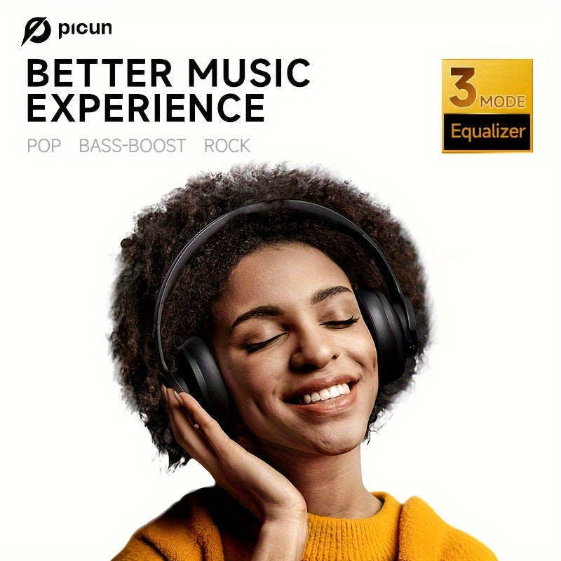 Picun B8 Wireless Gaming Headphones with 120H Playtime, 3 EQ Customization & Game Mode, Noise Isolation, Foldable Over-Ear Design, Wireless, USB-C Charging, Built-in Mic for PC/Laptop/Phone/Travel (Black), Wireless Gaming Hea