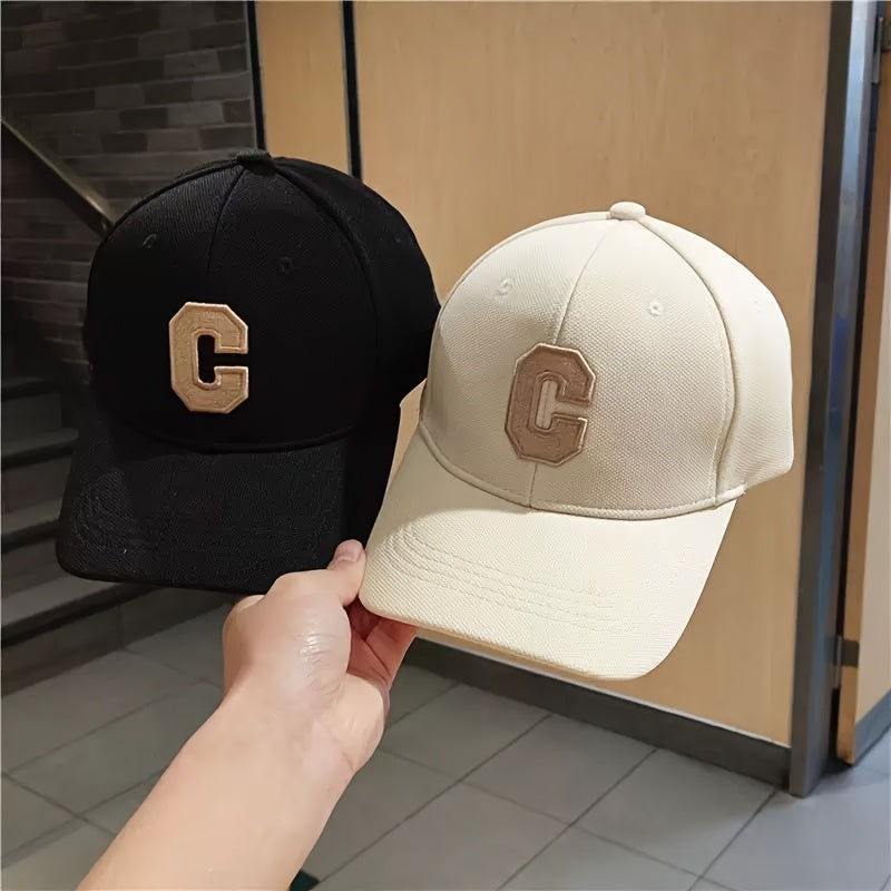 3pcs Unisex Baseball Caps with Embroidered 'C' Logo - Adjustable Snapback,, Breathable Mesh Back for Outdoor Sports, Travel & Valentine's Day (Black/Beige/White), Baseball Hat, Casual Headwear, Stylish Headgear, Sleek Cap Des