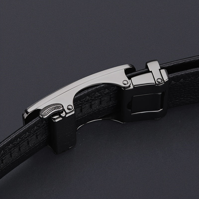 Belt Men's Genuine Leather New Automatic Buckle Pure Cow Leather Belt Business Versatile Young People High-end Trendy Trouser Belt