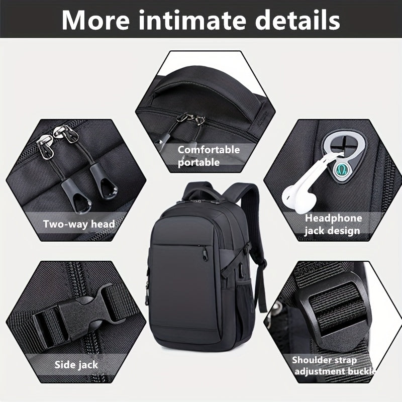 Men's Stylish Black Backpack - Multifunctional Business Laptop Bag with Adjustable Straps, Travel Compartments & Mesh Bottom for Daily Commute, Outdoor Adventures & Work, Business Backpack | Stylish Backpack | Secure Compartm