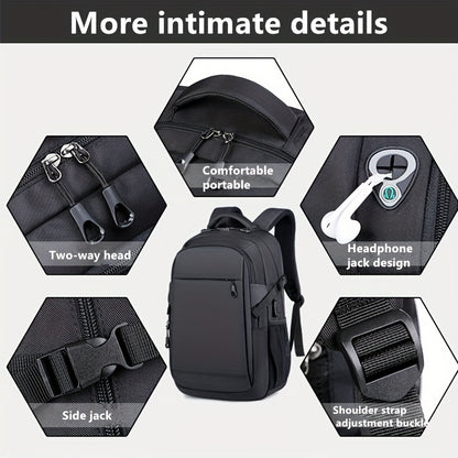 Men's Stylish Black Backpack - Multifunctional Business Laptop Bag with Adjustable Straps, Travel Compartments & Mesh Bottom for Daily Commute, Outdoor Adventures & Work, Business Backpack | Stylish Backpack | Secure Compartm