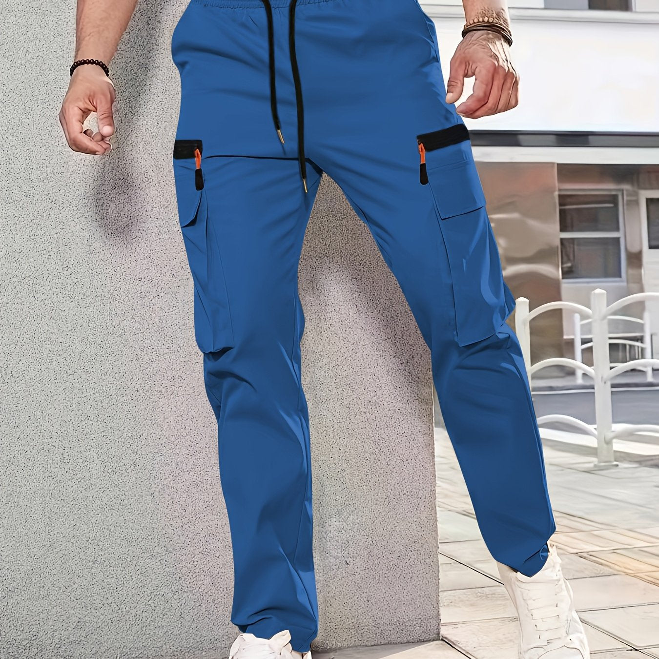 1pc Men'S Fashion Casual Cargo Pants, Solid Color Polyester Non-Stretch Fabric, All-Season Regular Fit with Multiple Pockets, Woven Straight-Leg Trousers for Sports and Leisure