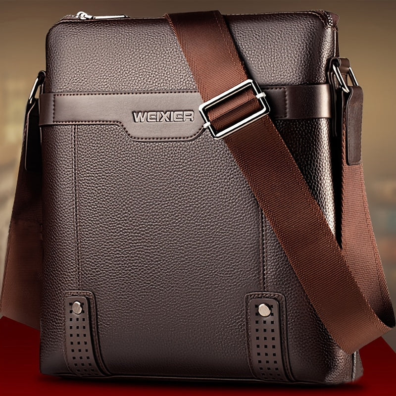 WEIXIER Men's Fashion Crossbody Bag - Adjustable Strap, Faux Leather, Deep Brown | Casual Street Style Shoulder Bag for Outings