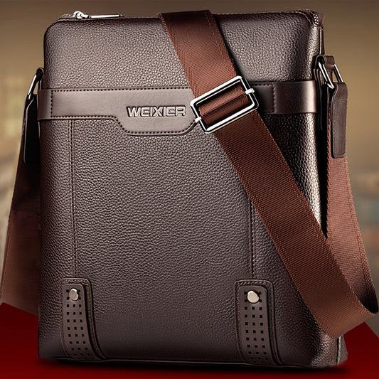 WEIXIER Men's Fashion Crossbody Bag - Adjustable Strap, Faux Leather, Deep Brown | Casual Street Style Shoulder Bag for Outings